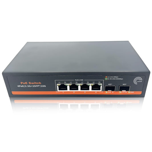 Elfcam? - 10Gb PoE Fiber Optic Switch, with 2 Ports 10G SFP+ and 4 Ports 2.5 Gigabit Ethernet RJ45 PoE, Plug & Play Unmanaged (2x10G SFP+, 4x2,5G RJ45