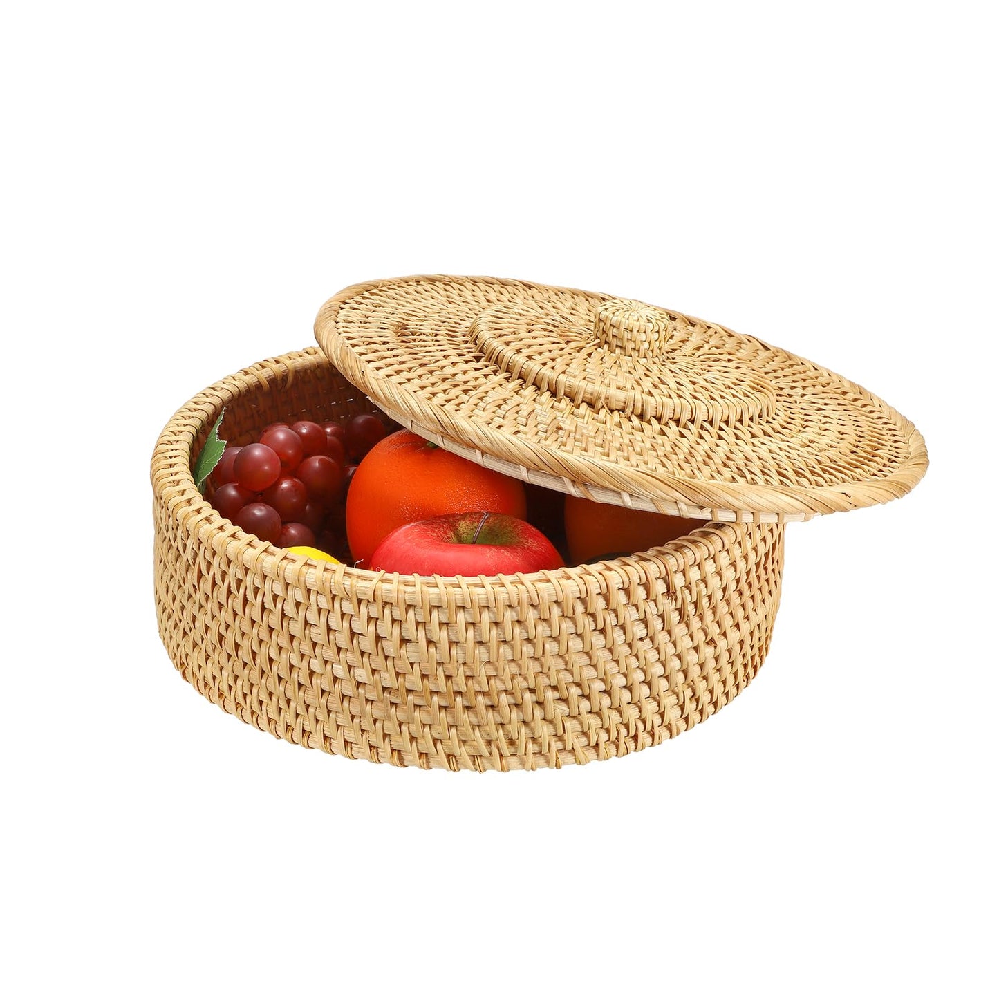 IGNPION Rattan Storage Basket with lid Table Decorative Wicker Storage Baskets for Shelf &Desktop Woven Kitchen Fruit Bread Basket Egg Holder