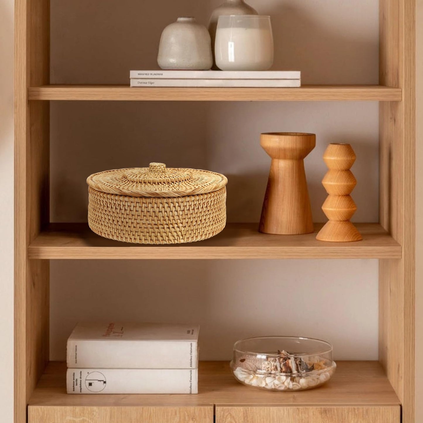 IGNPION Rattan Storage Basket with lid Table Decorative Wicker Storage Baskets for Shelf &Desktop Woven Kitchen Fruit Bread Basket Egg Holder