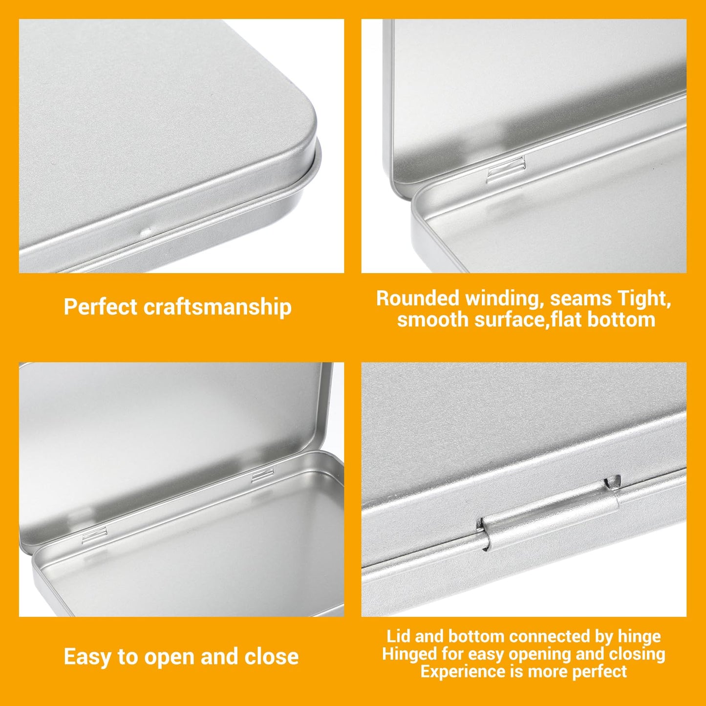 2 Pack Rectangular Metal Tin Box with Lid Metal Tins With Hinged Lid Portable Empty Box Container Storage Small Silver Storage Tin Case for