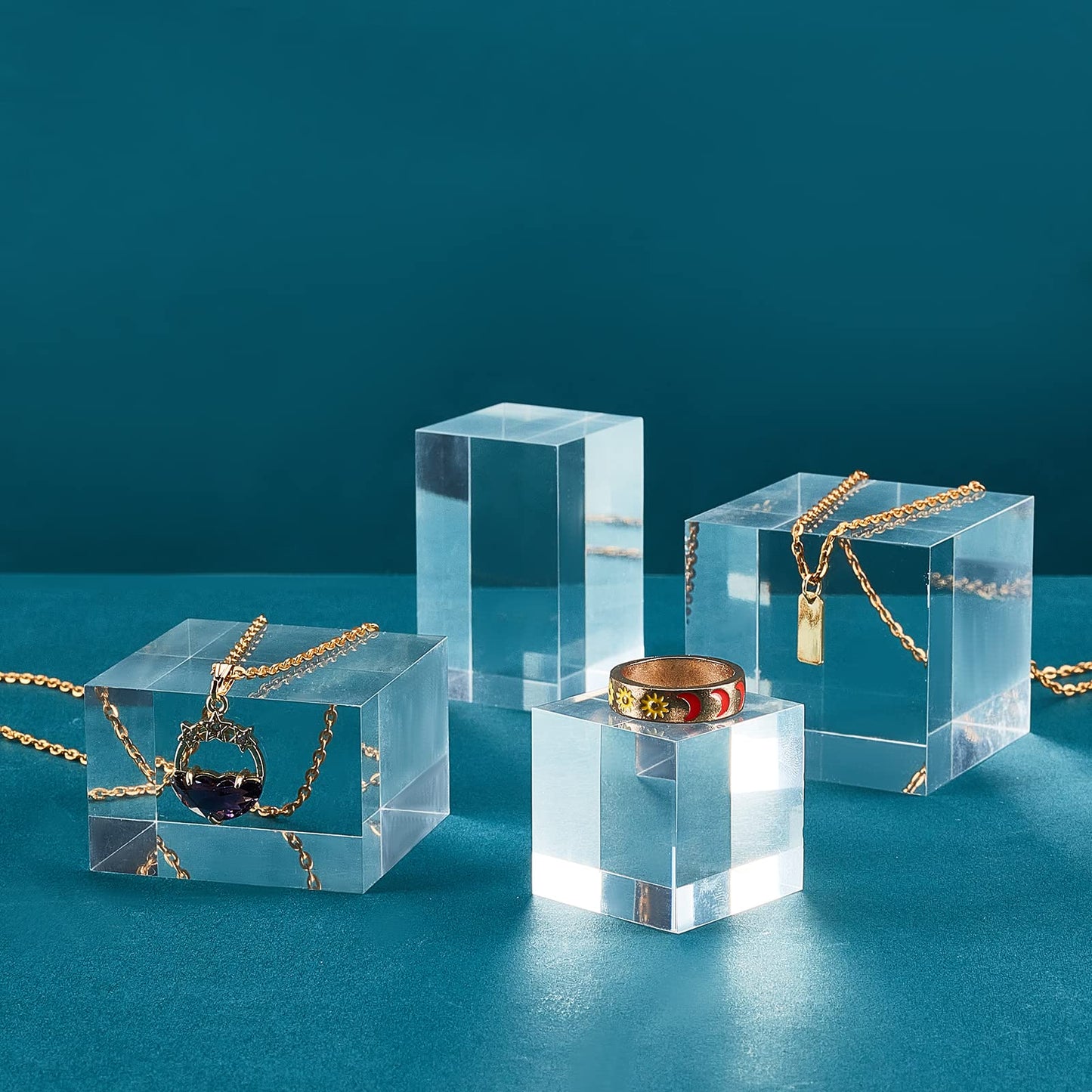 OLYCRAFT 4Pcs Acrylic Display Cubes 4 Sizes Clear Display Bases for Jewelry
