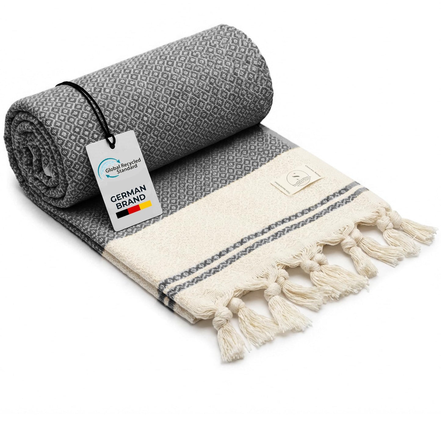 SIEGENTHAL® Hammam Towel - Lightweight Beach Towel & Sauna Towel Made of Recycled Cotton - Quick Drying, Large & Soft - 90 cm x 200 cm