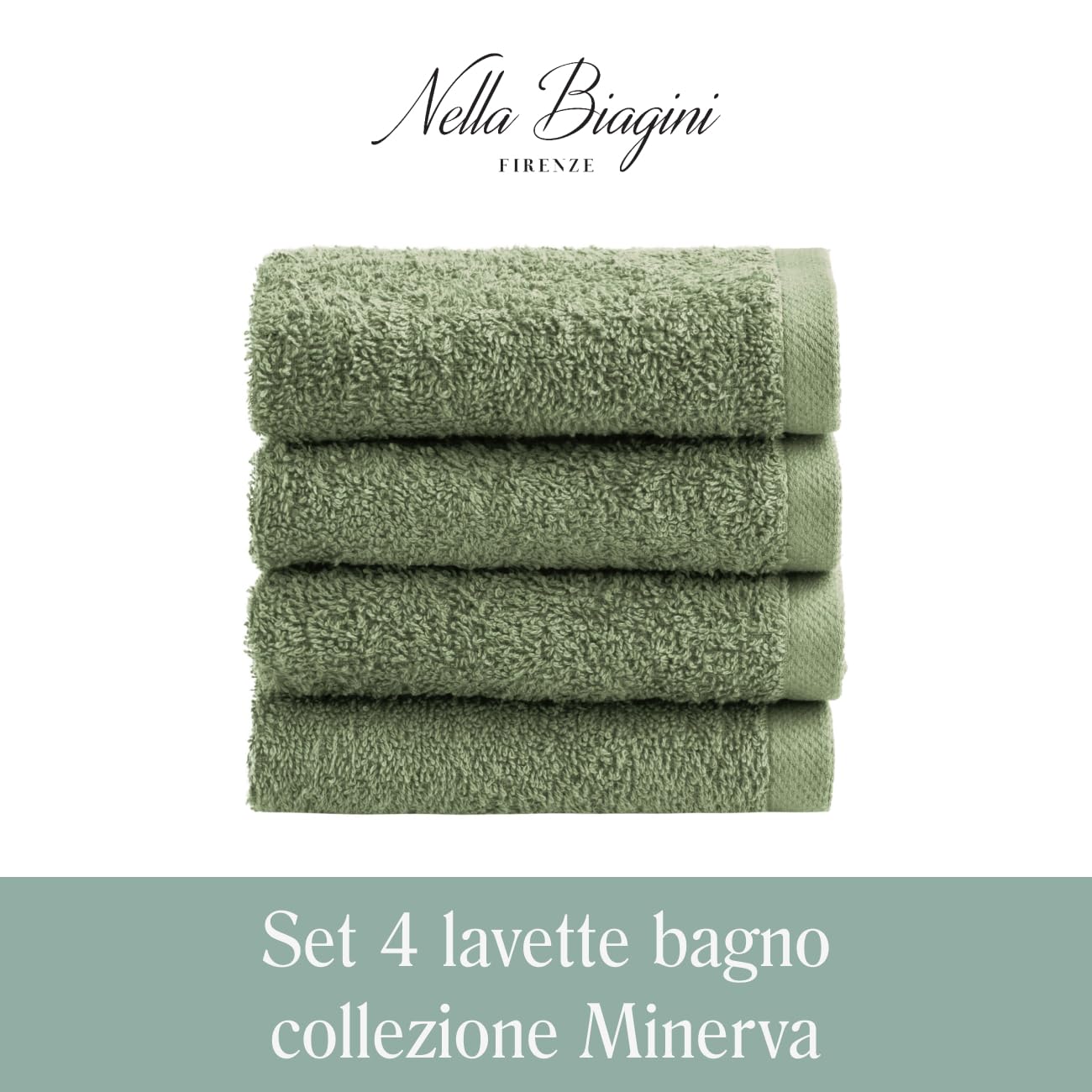 NELLA BIAGINI Minerva Bath Towels 30 x 30 cm, Set of 4, 100% Pure Terry Cotton, 420 g/m², Soft, Absorbent, Practical, Durable, Solid Colour