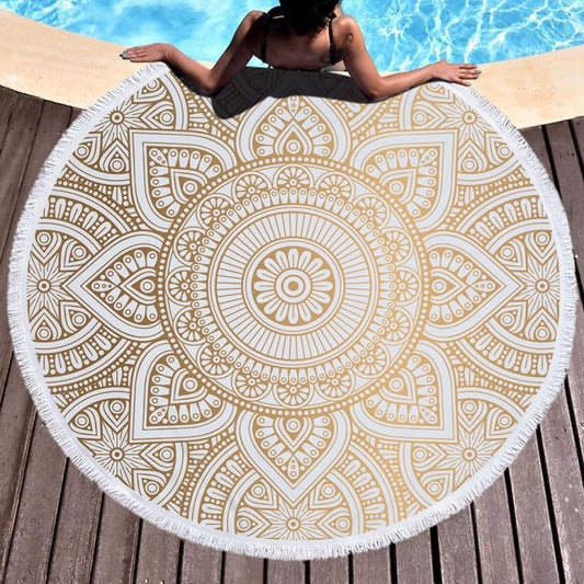 Besports Round Beach Blanket Mandala Tapestry Picnic Table Cover Beach Towel