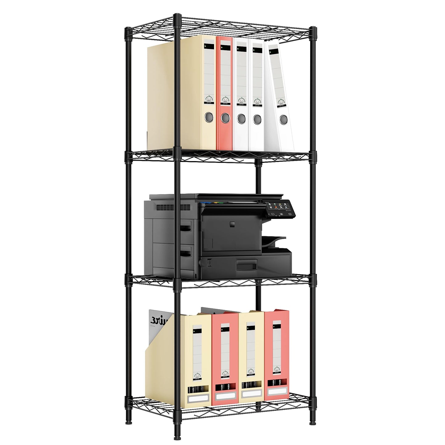 M MZG Storage Shelves 4 Tier Heavy Duty Metal Storage Unit With Levelling Feet Organizer for Garage, Laundry, Kitchen 30 x 45 x 106.4 cm Black