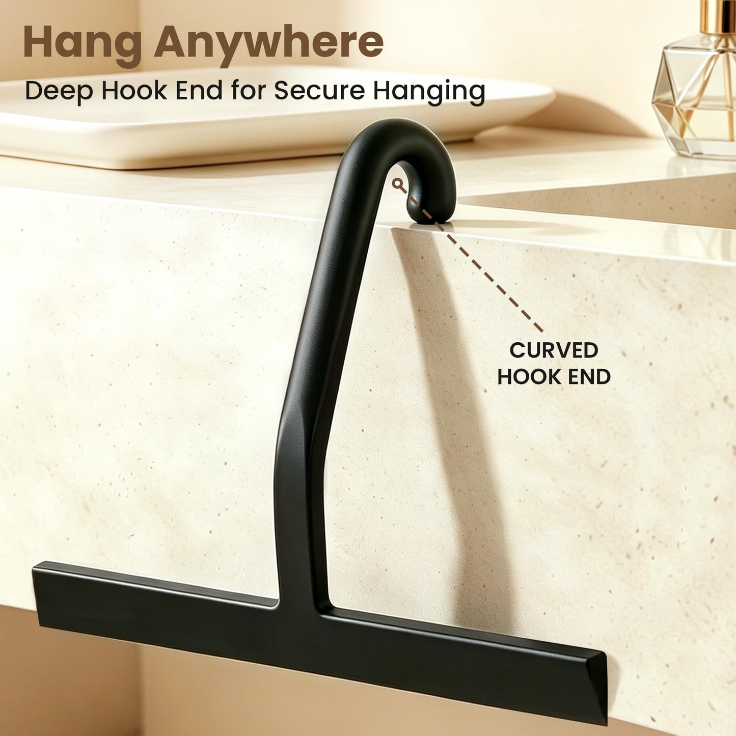 Shower Squeegee with Hook, 25cm Silicone Shower Screen Wiper, Black