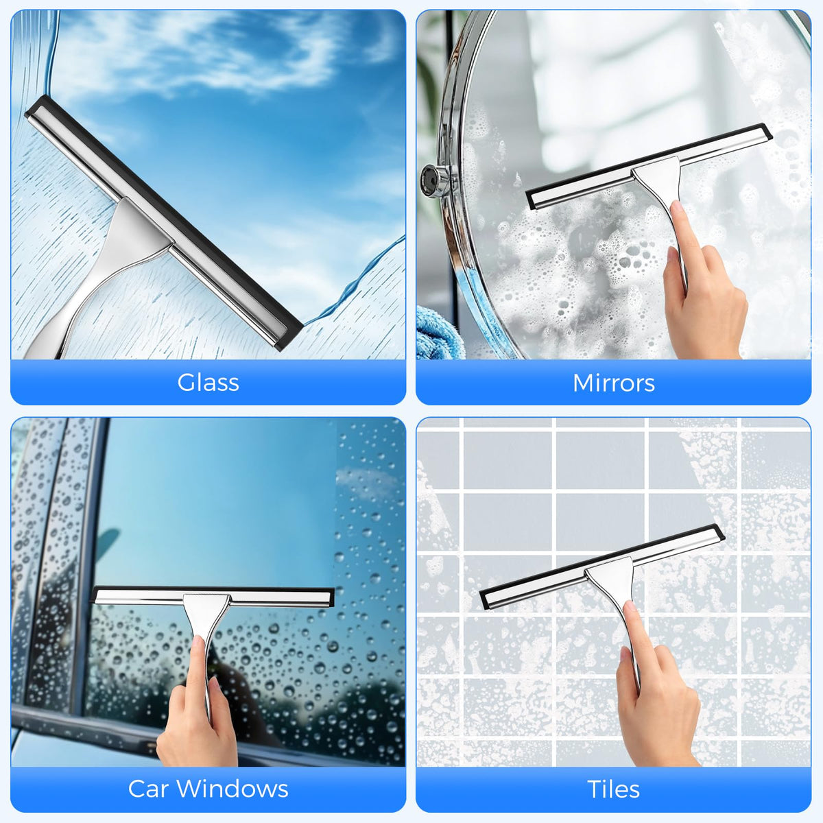 wlich 10 Inch Shower Squeegee with Hook For Glass Doors, Windows, Mirrors