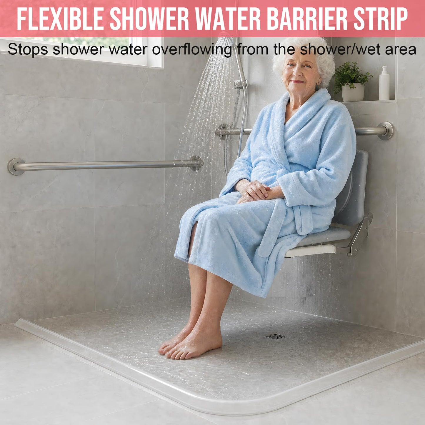Nayotaa Wet Room Floor Barrier Flexible Water Barrier 250cm (Transparent) - Leakproof Shower and Sink Seal
