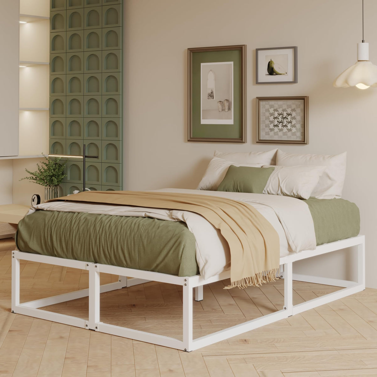 EMODA Super King Bed Frame 36cm High with Steel Slats Support, White