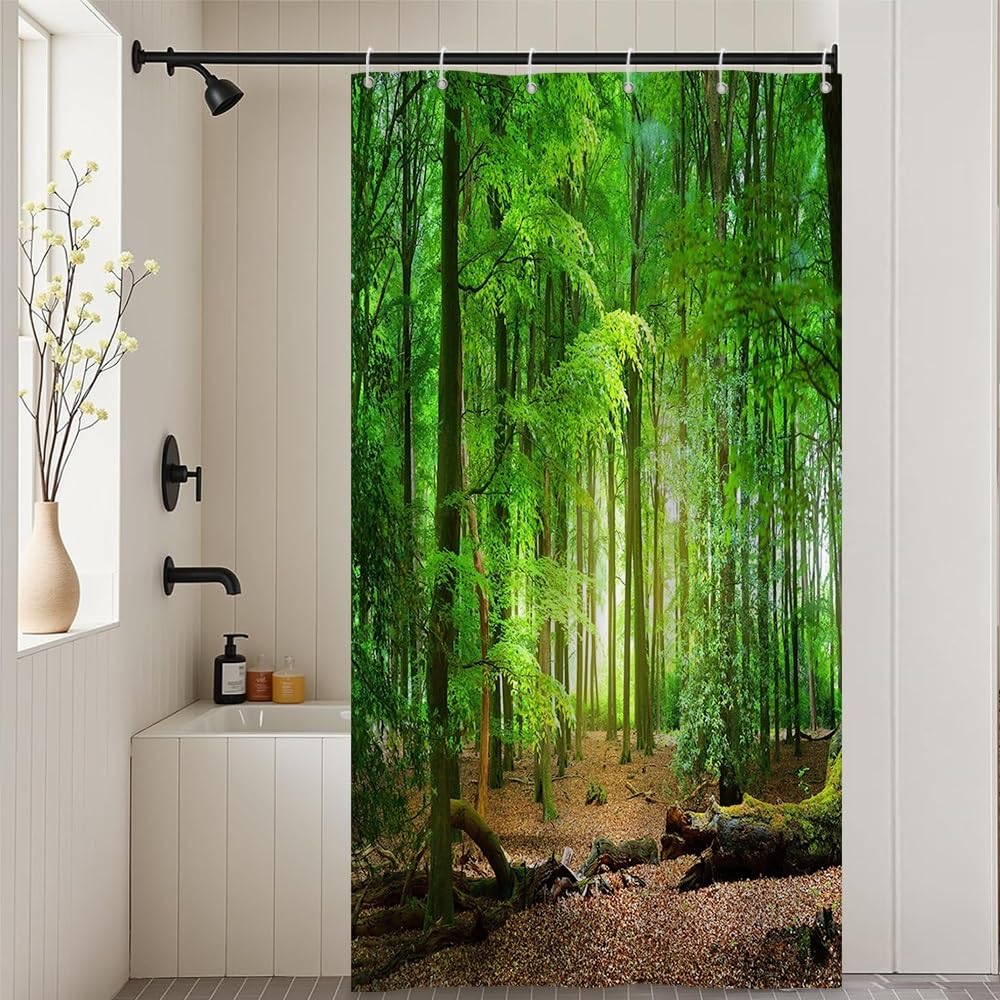 Xiaoterna Spring Shower Curtain Nature Landscape 3D Scenery Bathroom Curtain Deciduous Forest Bathroom Curtain Tropical Rainforest Shower Curtain