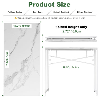 Lutown-Teen Small Folding Desk 90 cm, White Marble