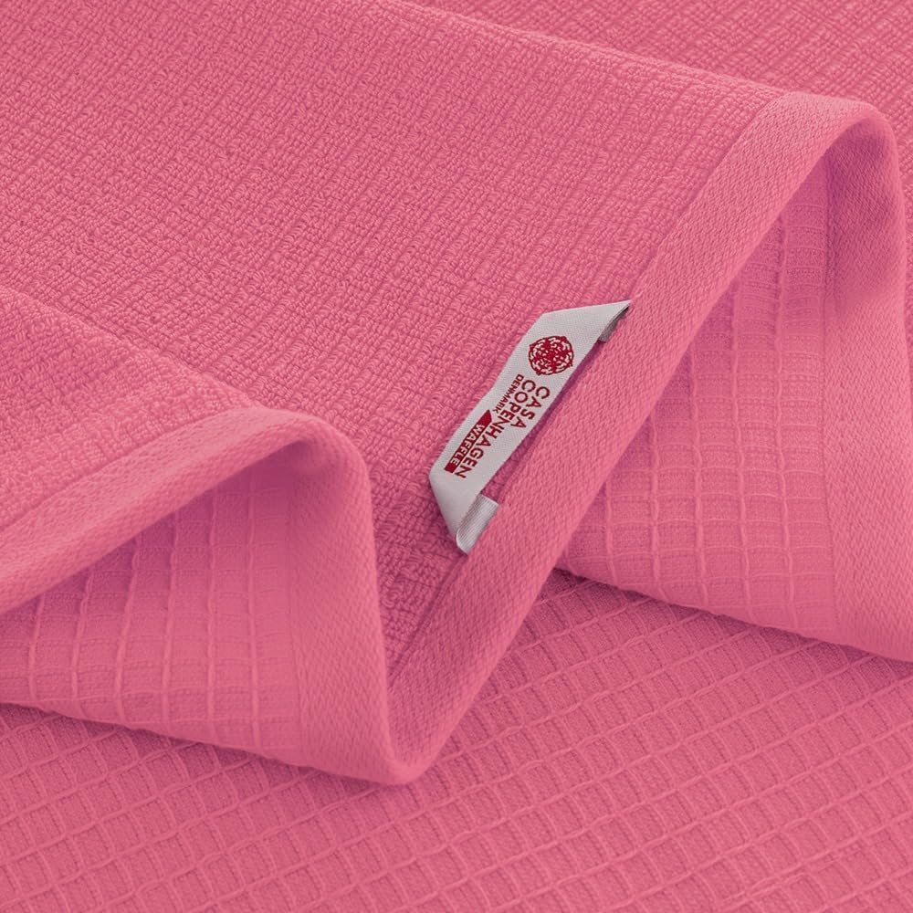 CASA COPENHAGEN Waffle 4-piece bath towel set – Pink, 70x140 cm, Egyptian cotton, designed in Denmark, for bathroom, kitchen & shower