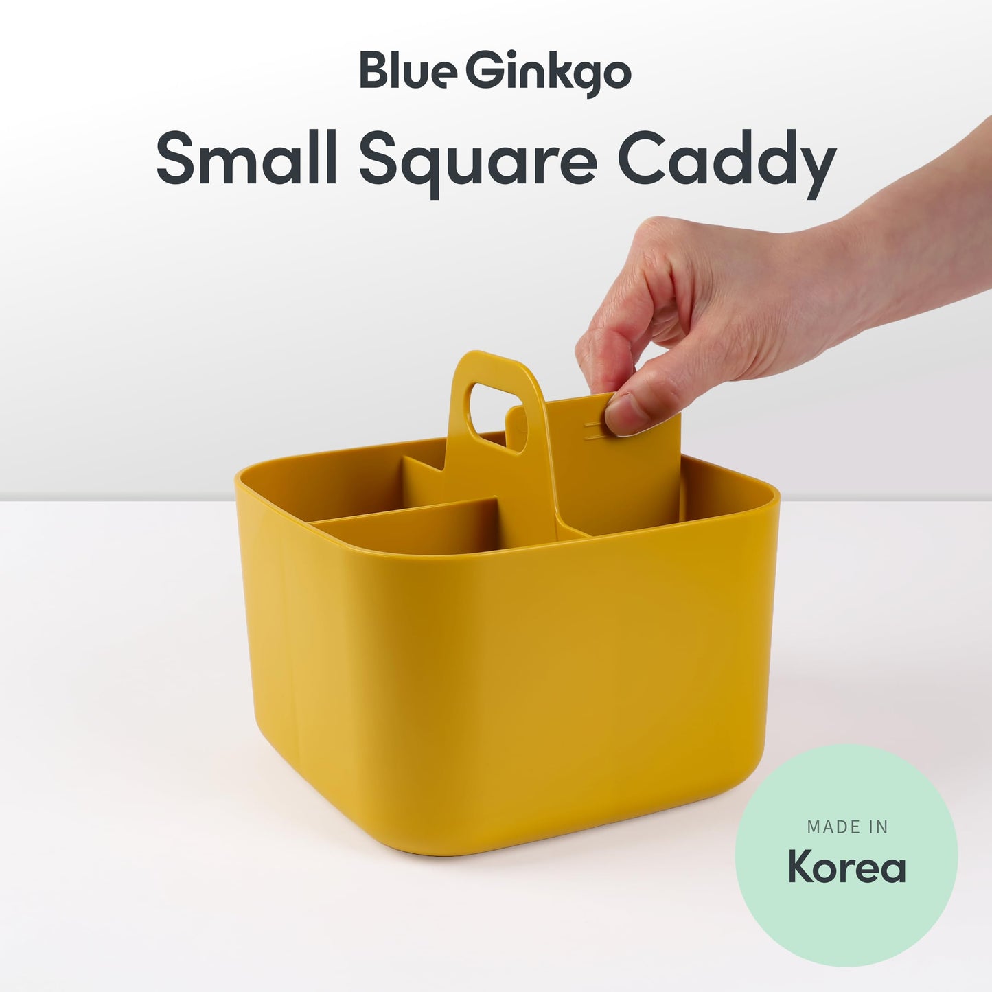 BLUE GINKGO Stackable Organizer Caddy – Korean-Made Portable Tote for Bathroom, Office, Crafts, or School Supplies (Square, Yellow)