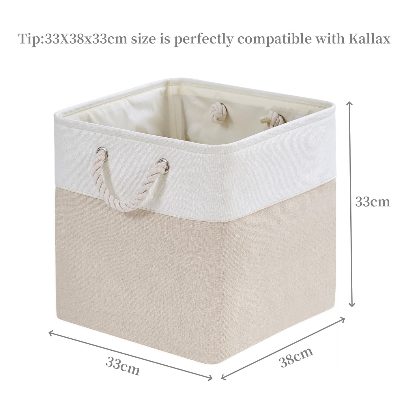 Mangata Fabric Storage Boxes,33x38x33cm Storage Baskets for Organizing Clothes Shelf Nursery Home Closet(Light Beige/White, Set of 4)