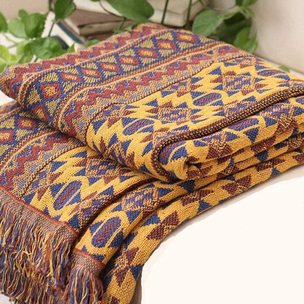 VANJOROY Bohemian Sofa Large Throw Blanket with Tassels For 2 3 Seater, 100% Handwoven Cotton Knitted Armchair Settees Throw for Couch and Bed (230 *