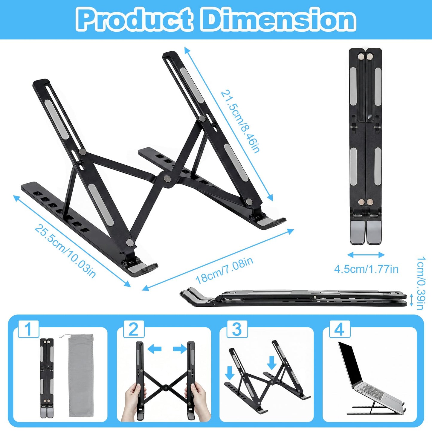 SAYEEC Laptop Stand for Desk Portable Laptop Riser 7 Angles Ergonomic Adjustable Computer Stand Aluminum Foldable Laptop Stands Ventilated Cooling