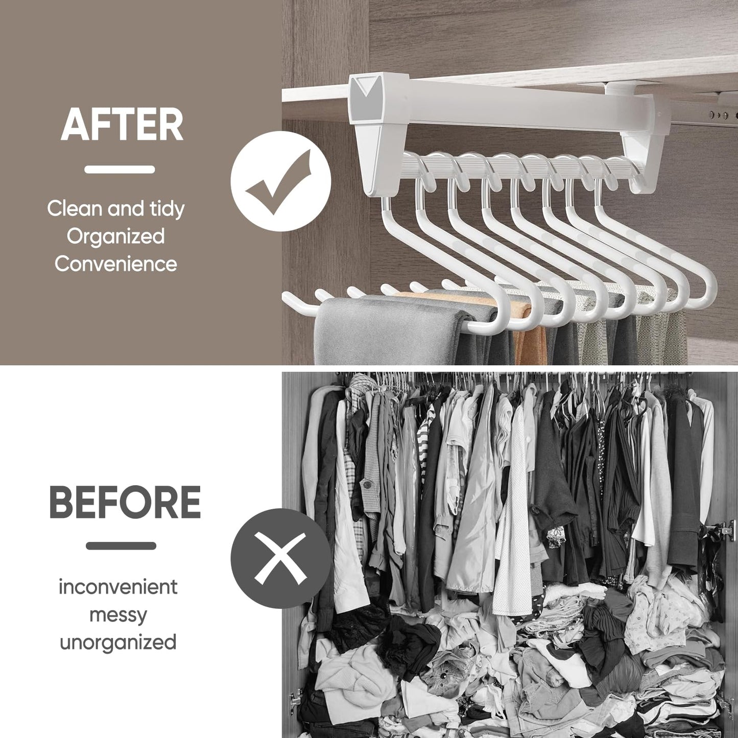Pull Out Clothes Rail,Wardrobe Pull Out Clothes Rail (26-61CM) Steel Adjustable Clothe Rails For Trousers Clothing Storage, Space Saving (36CM)