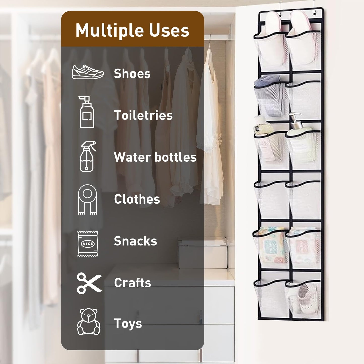 SOPSTUO Hanging Shoe Storage, Over Door Shoe Storage, Door Shoe Rack,12 Breathable Mesh Huge Pockets