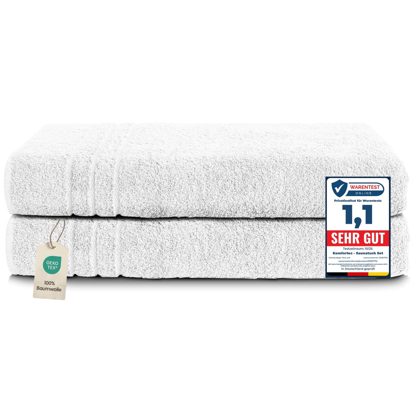 Komfortec Jumbo Bath Towels, 100% Cotton, Quick Dry, 80x200, White