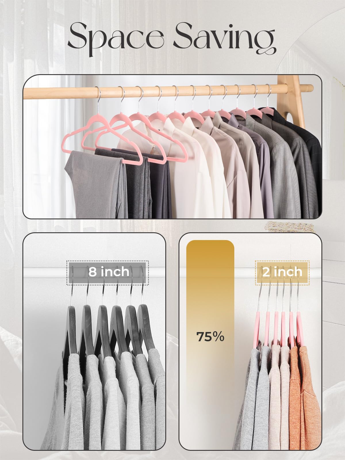HOUSE DAY Velvet Hangers 20 Pack, Non-Slip Coat hangers, Pink
