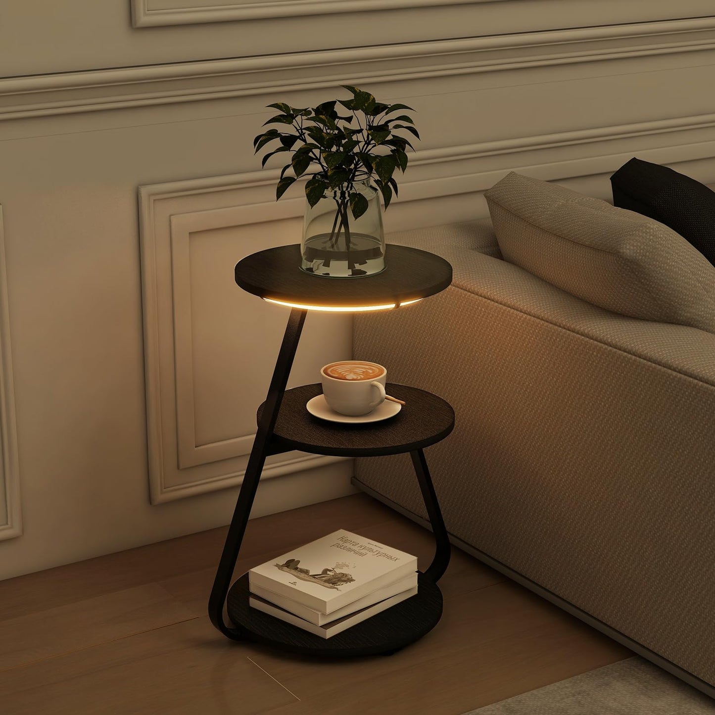 ARTETHYS Side Table, Small Round Coffee Table, Black