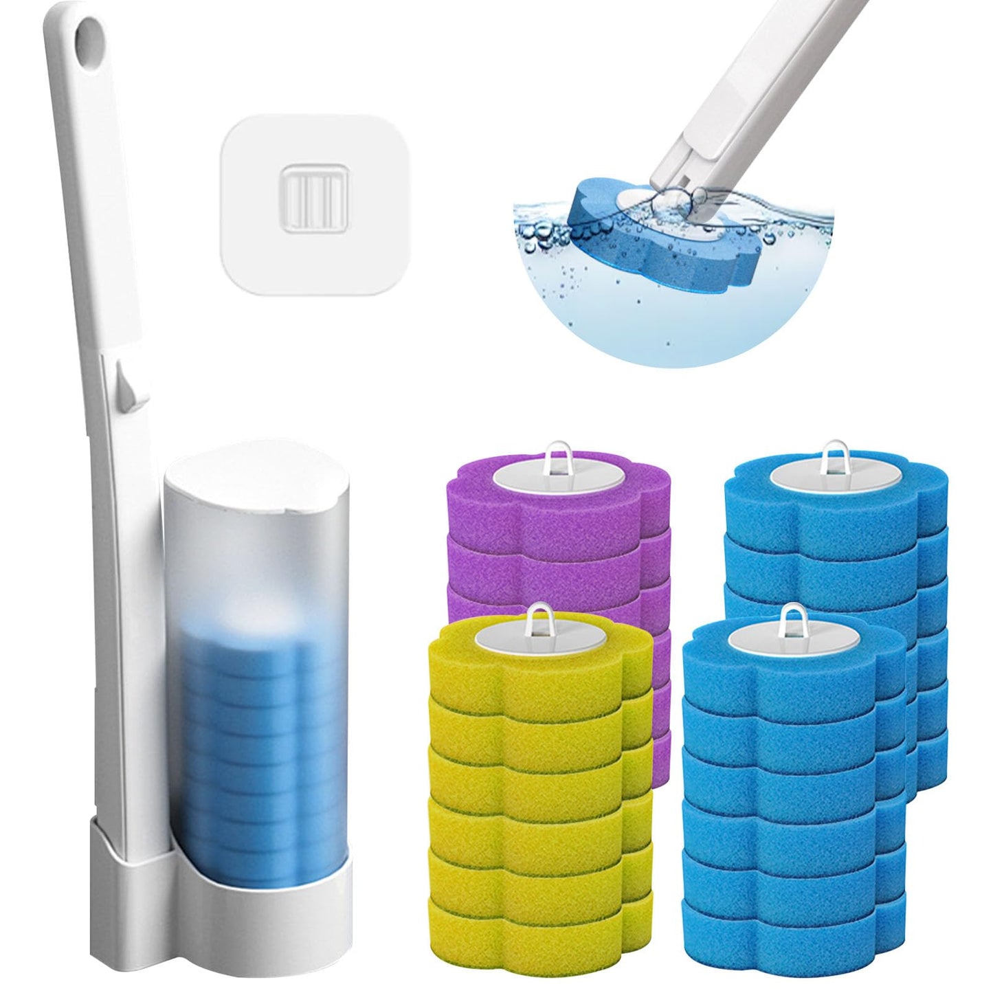 Disposable Toilet Brush & Holders Set with 24pcs Cleaner Refills Scented Pads Wall Mounted white Plastic Long Handled Bathroom Toilet Brush with
