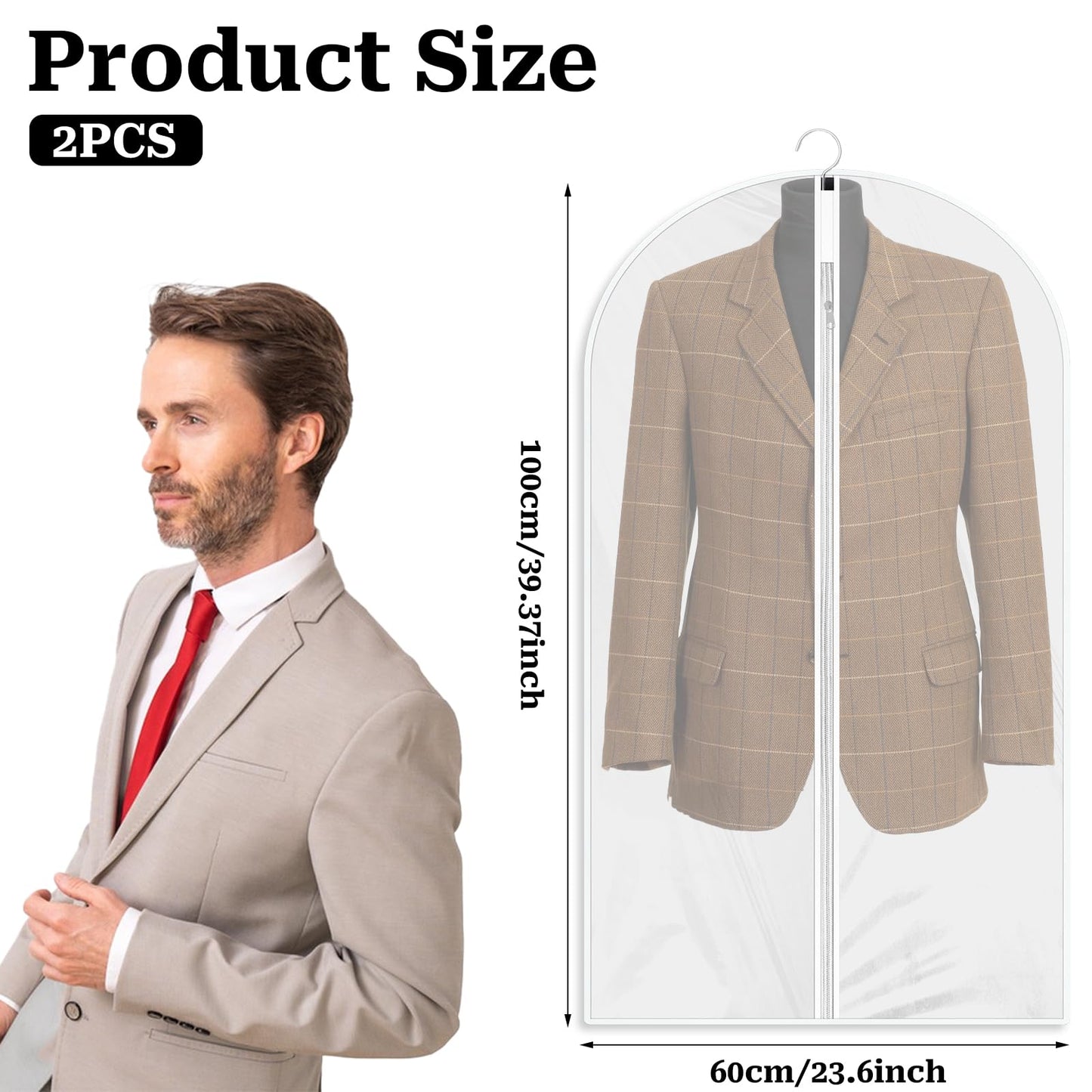 Garment Bags 2 PCS Dustproof Clothes Covers Waterproof Moth Proof Coat Bag with Zip Translucent Suit Cover Bags Anti-Mite Breathable Protector for