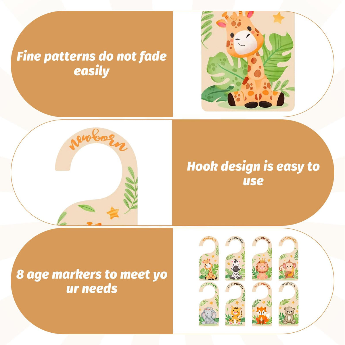 Baby Wardrobe Dividers,8PCS Wood Baby Clothes Dividers,Animal Theme Baby Wardrobe Organiser from Newborn to 24 Months,Double-Sided Wardrobe