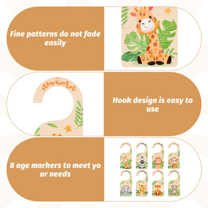 Baby Wardrobe Dividers,8PCS Wood Baby Clothes Dividers,Animal Theme Baby Wardrobe Organiser from Newborn to 24 Months,Double-Sided Wardrobe