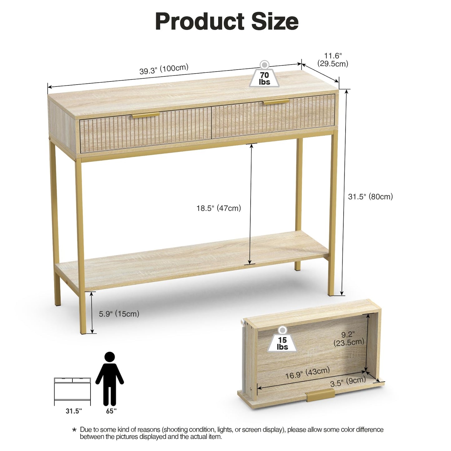 Skokliz Console Table with Storage, Wood Entryway Table with 2 Drawers, Narrow Long Sofa Table Hallway Foyer Table with Storage Shelves Behind Couch