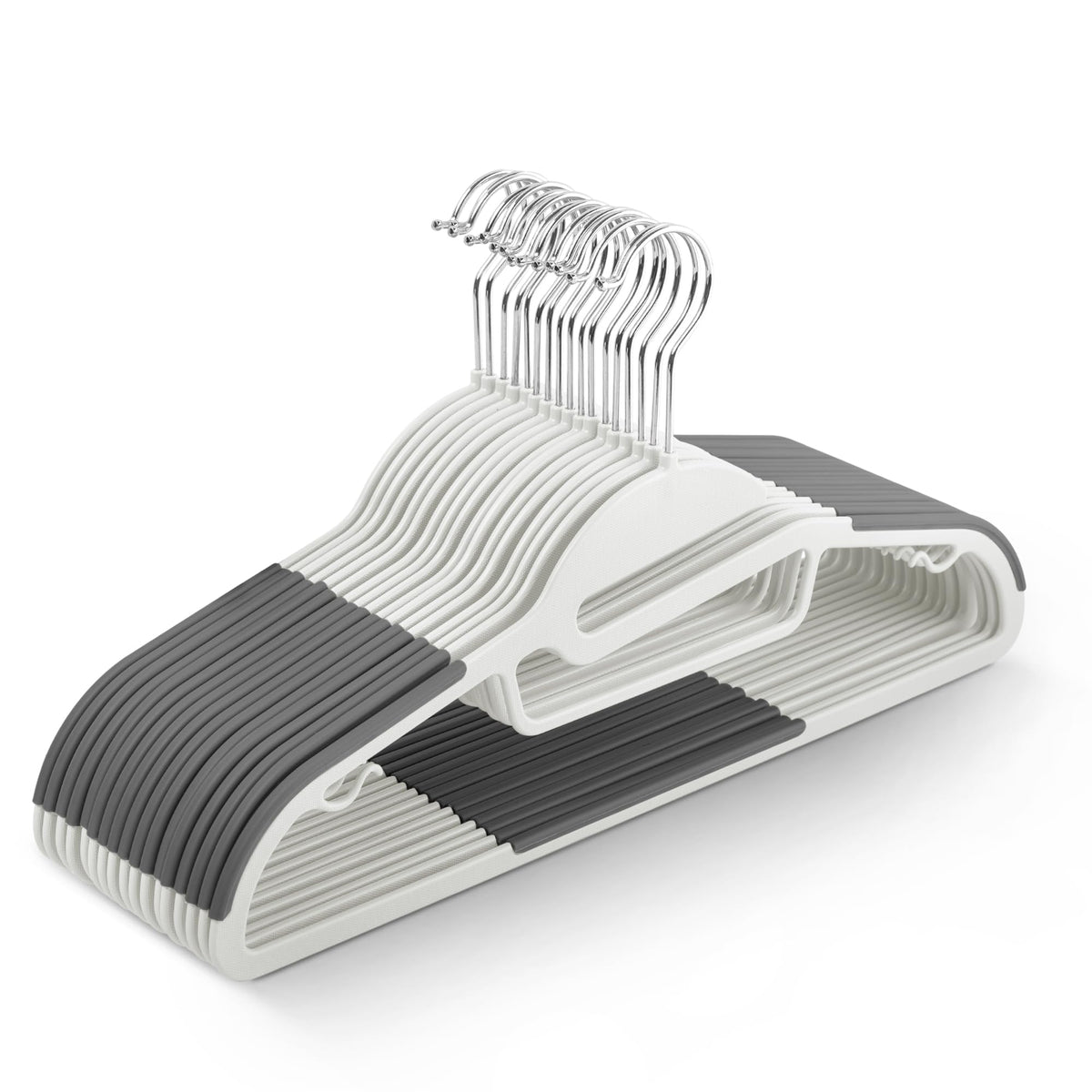 KEPLIN 20-Pack Non-Slip Hangers – Durable, Slimline Design for Space Saving with 360° Swivel, Tie Organiser, Strap Hooks, and S-Shape Opening White