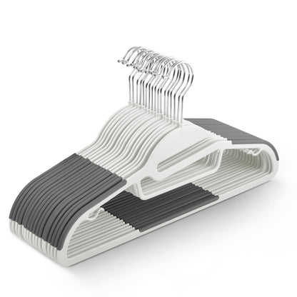 KEPLIN 20-Pack Non-Slip Hangers – Durable, Slimline Design for Space Saving with 360° Swivel, Tie Organiser, Strap Hooks, and S-Shape Opening White