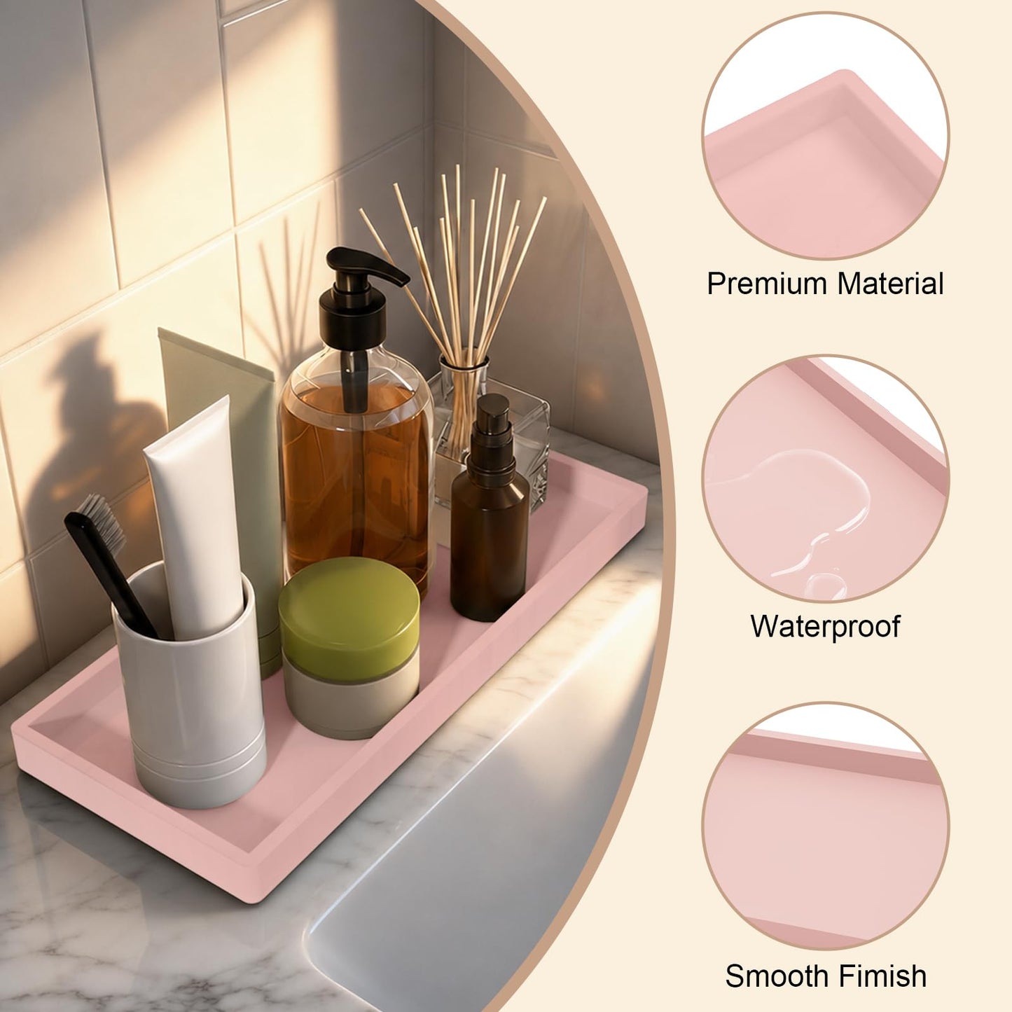 Silicone Bathroom Vanity Tray, Kitchen Counter Trays, 20x10cm Toilet Tank, Rectangular Silicone non-slip, Easy to Clean and Shatterproof, for Perfume