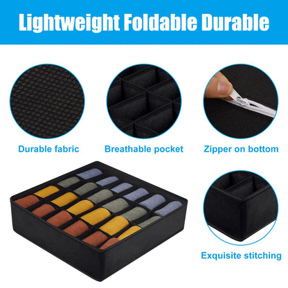 Yorgewd Drawer Organisers - 2 Pack, Foldable Dividers Wardrobe Closet Storage Box for Socks, Ties, Underwear Black