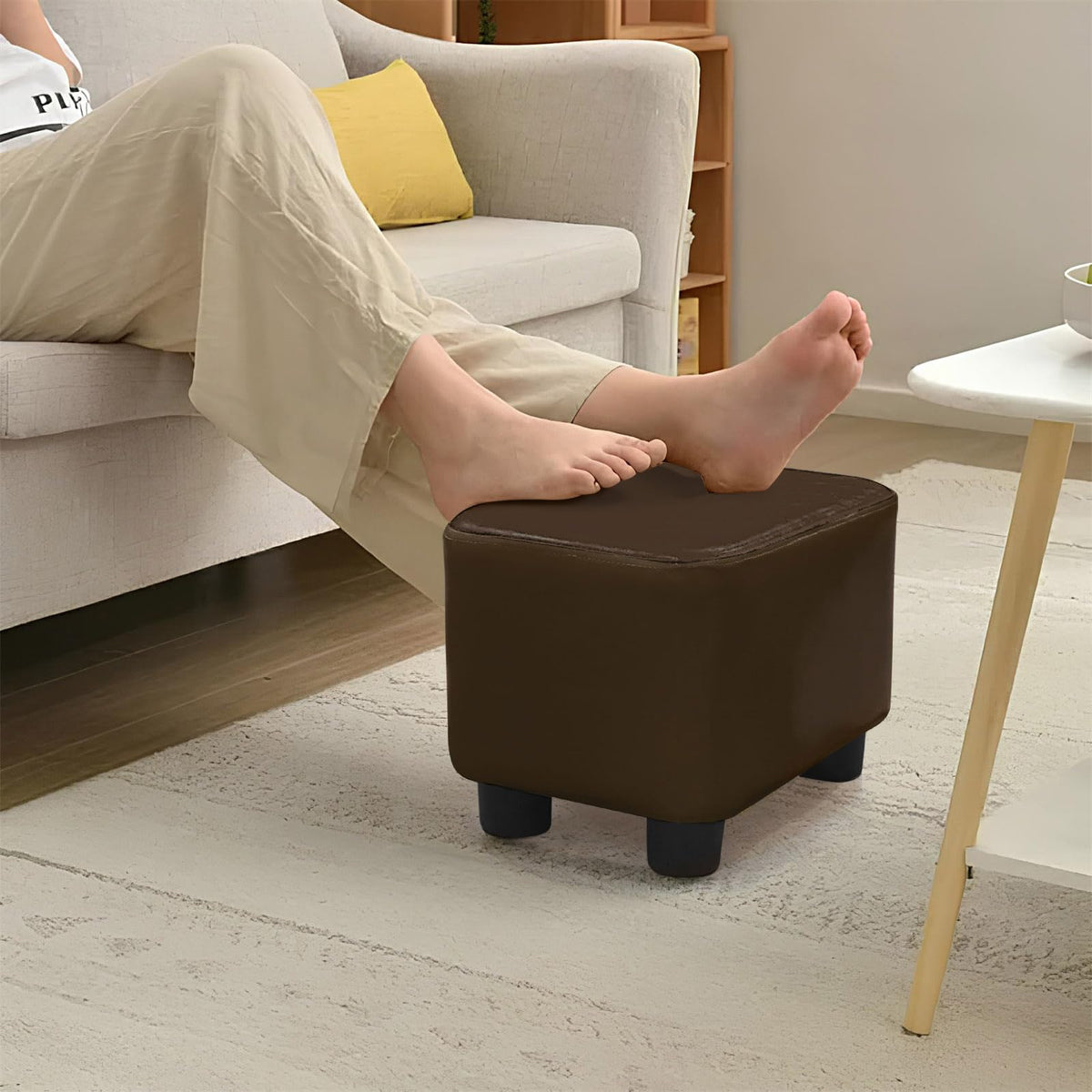 Solafas Small Footstool Footrest Pouffe Chair Stool Ottoman for Bedroom Living Room Brown