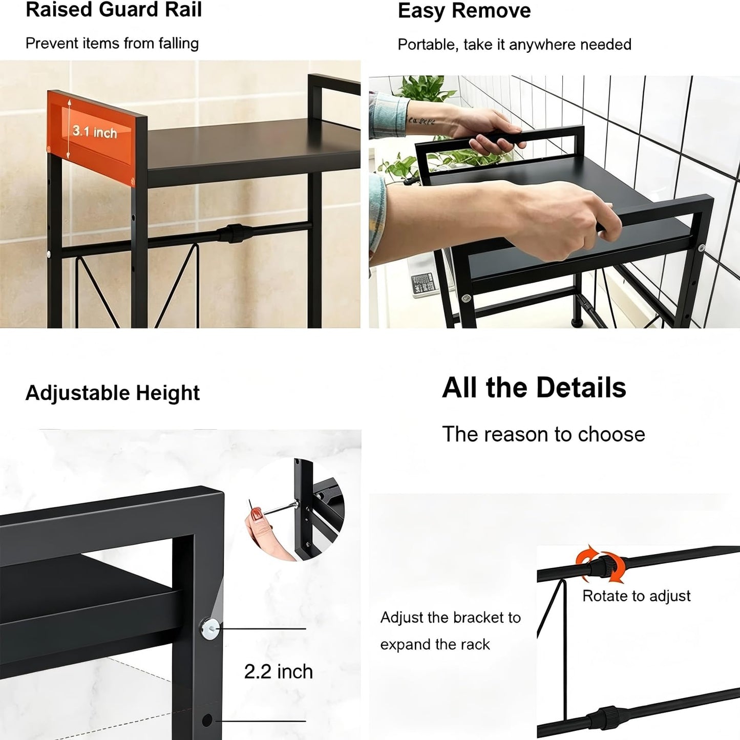 Multibao Expandable Microwave Rack Shelf, 2 Tier Oven Rack Stand Holder Kitchen Corner Shelf Desktop Printer Shelf Rack, Bakers Rack