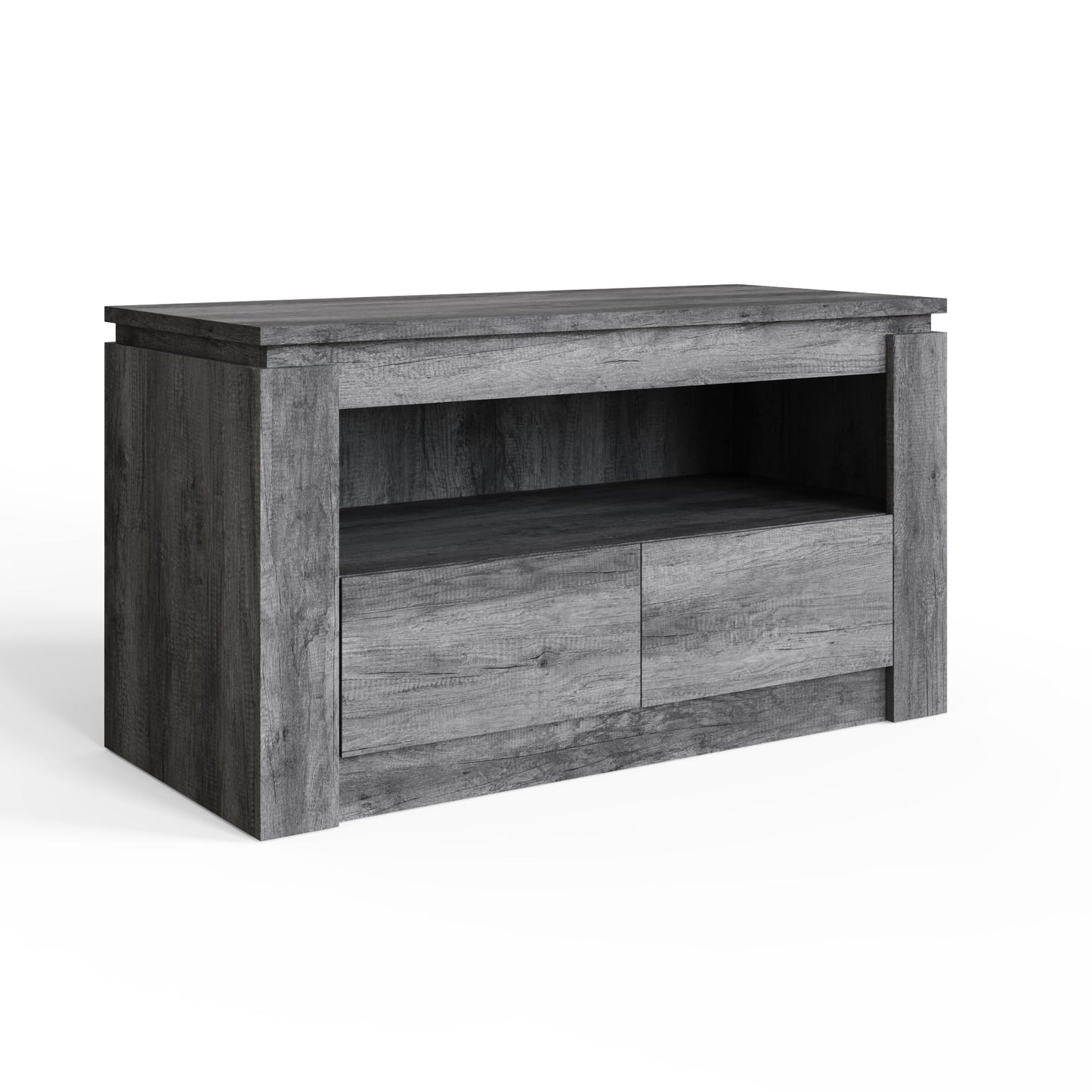 GFW Canyon 2 Drawer TV Unit, Charcoal Grey TV Stand with Storage Drawers & Open Shelf