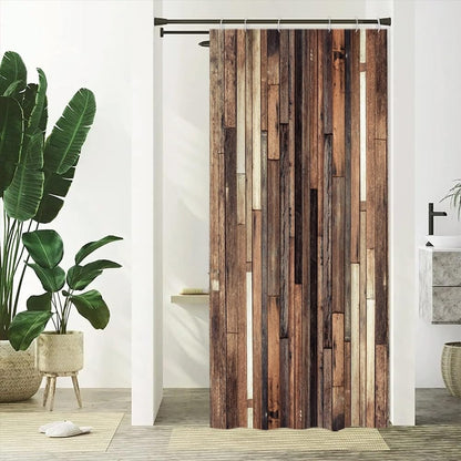 Xiaoterna Vintage Wooden Board Shower Curtain Brown Old Wood Plank Textured Waterproof Bathroom Curtain Retro Western Country Farmhouse Barn Home