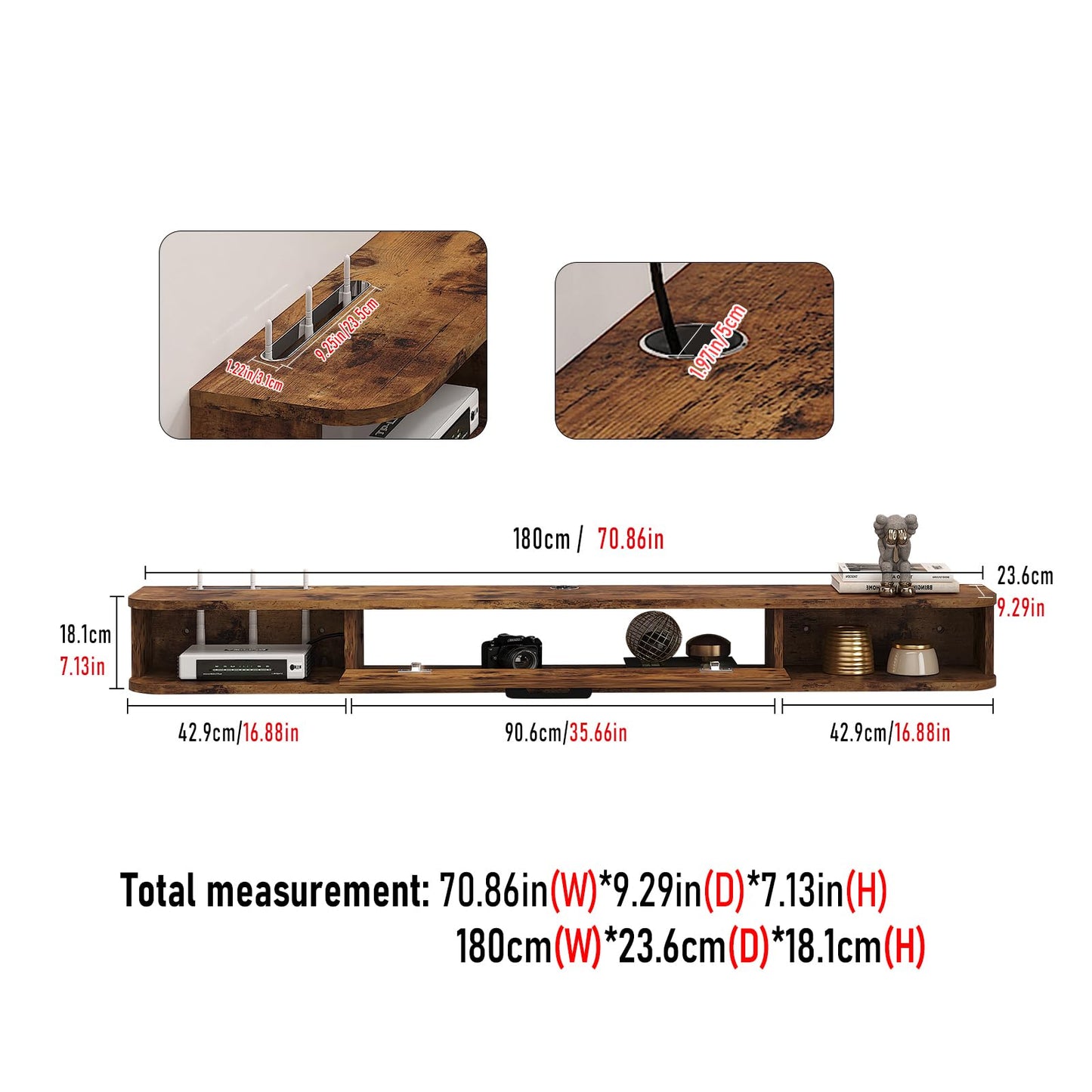 Pmnianhua Floating TV Unit, Wall Mounted TV Cabinet, Floating Shelves with Door, Modern Entertainment Media Console Center Large Storage TV Bench for