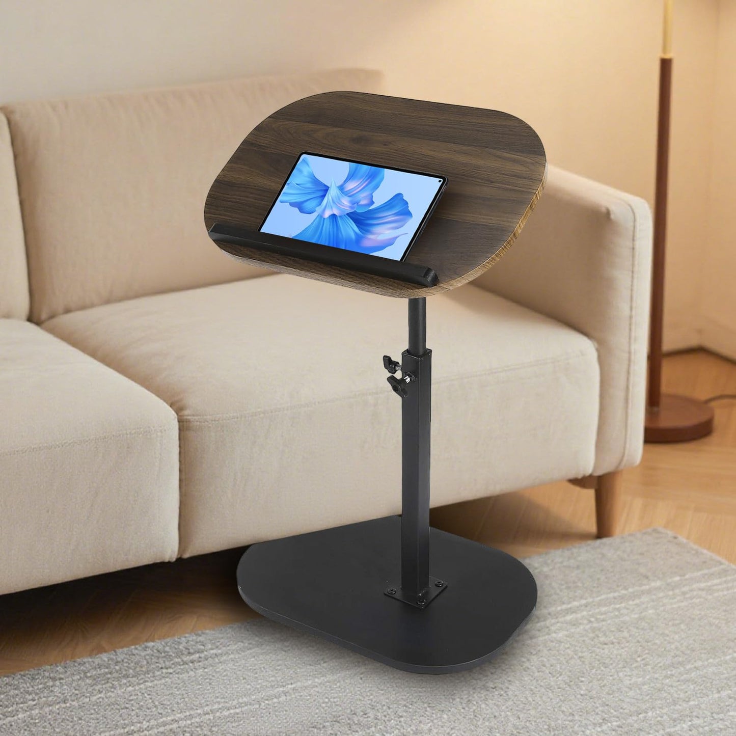 YYW Side Table TV Tray for Couch, Height Adjustable 360° Swivel Walnut