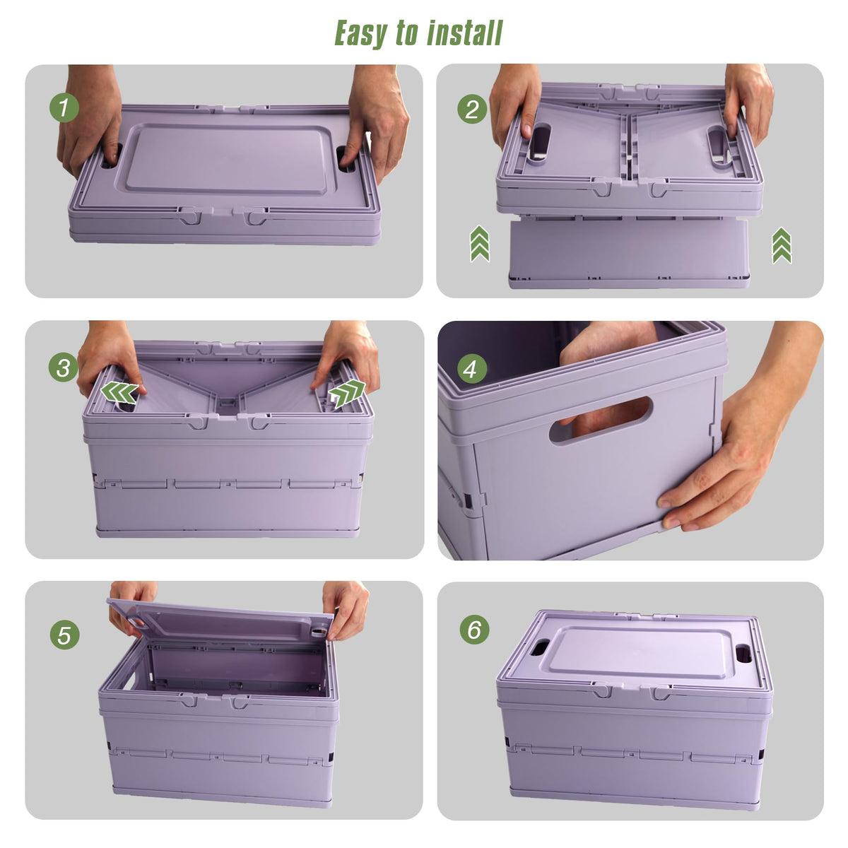 Vivikivi Collapsible Storage Crate,Plastic Storage Box, Green-2 Pack