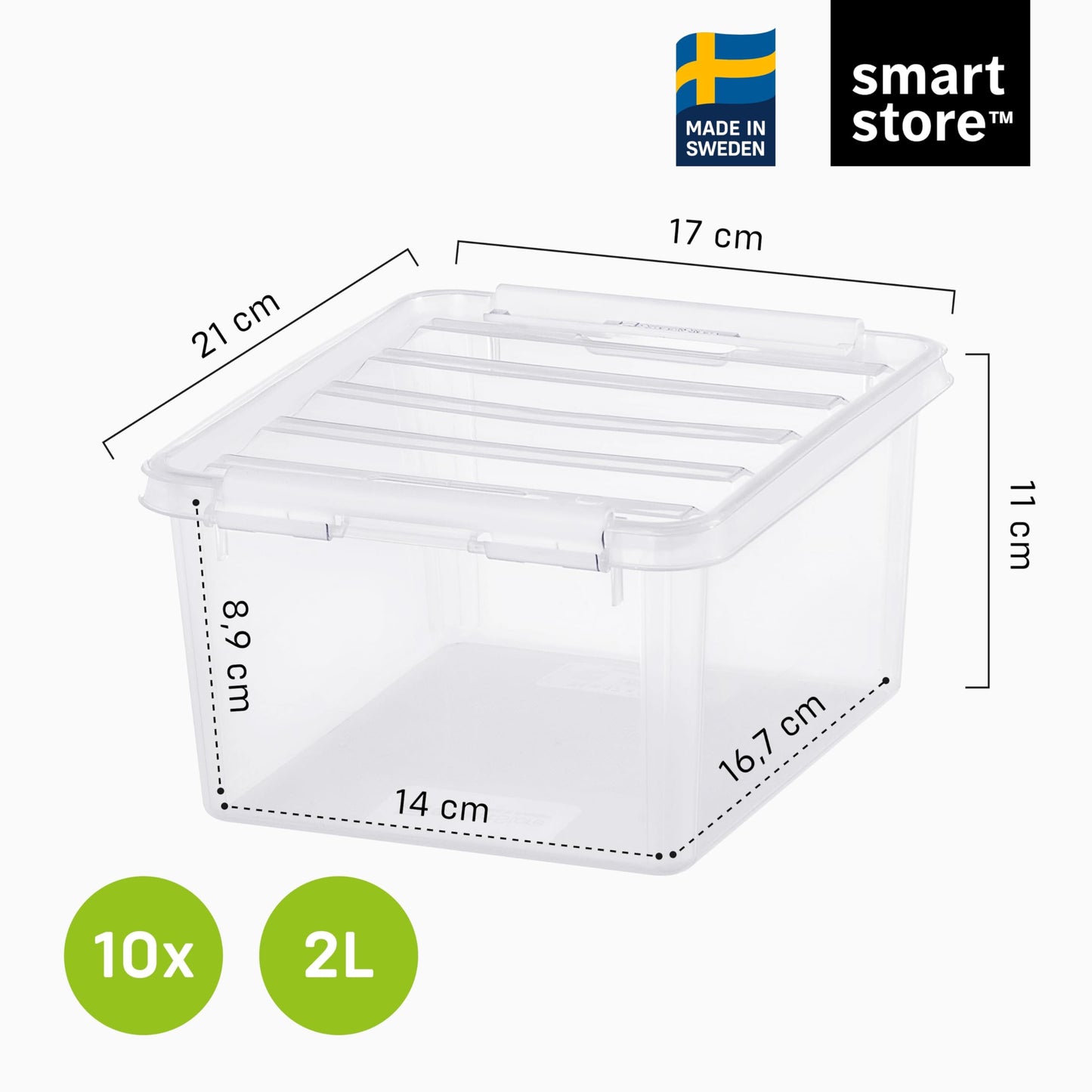 SmartStore - 10x Plastic Storage Box with Lid Classic 2L (21x17x11cm) |Storage Drawers|Food-Safe Material|Kitchen & Organisation|BPA-Free|Durable