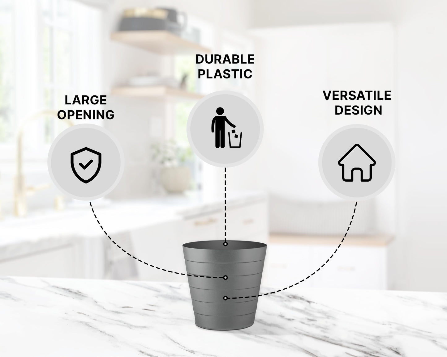 Zuvo Waste Paper Bin 5L, Wave Design Bin for Bedroom and Office, Grey