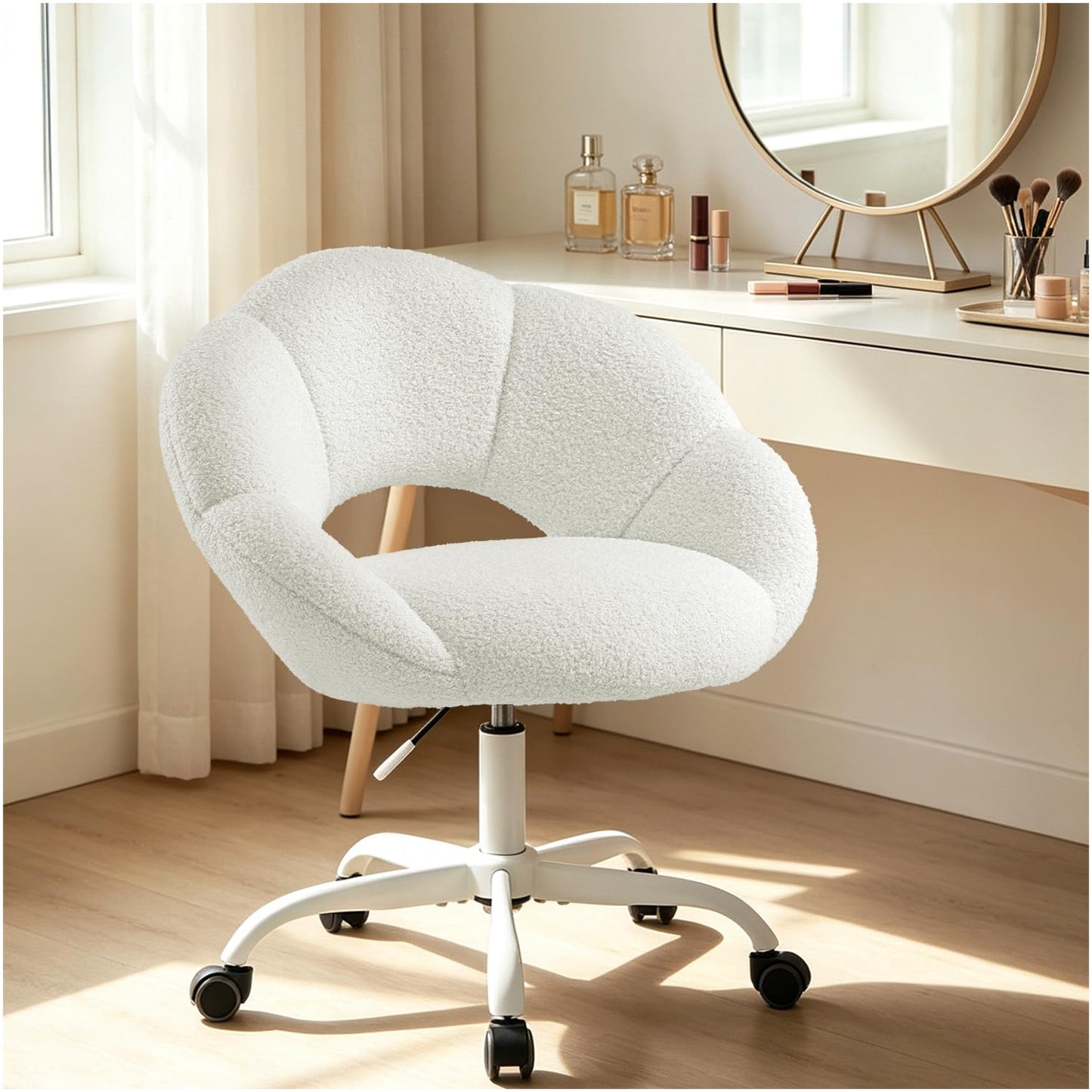 SUPPNEED Desk Chair, Home Office Chair, Swivel Chair, Office Chair, Height Adjustable, Dressing Table Chair in Flower Shape, Teddy Desk Chair