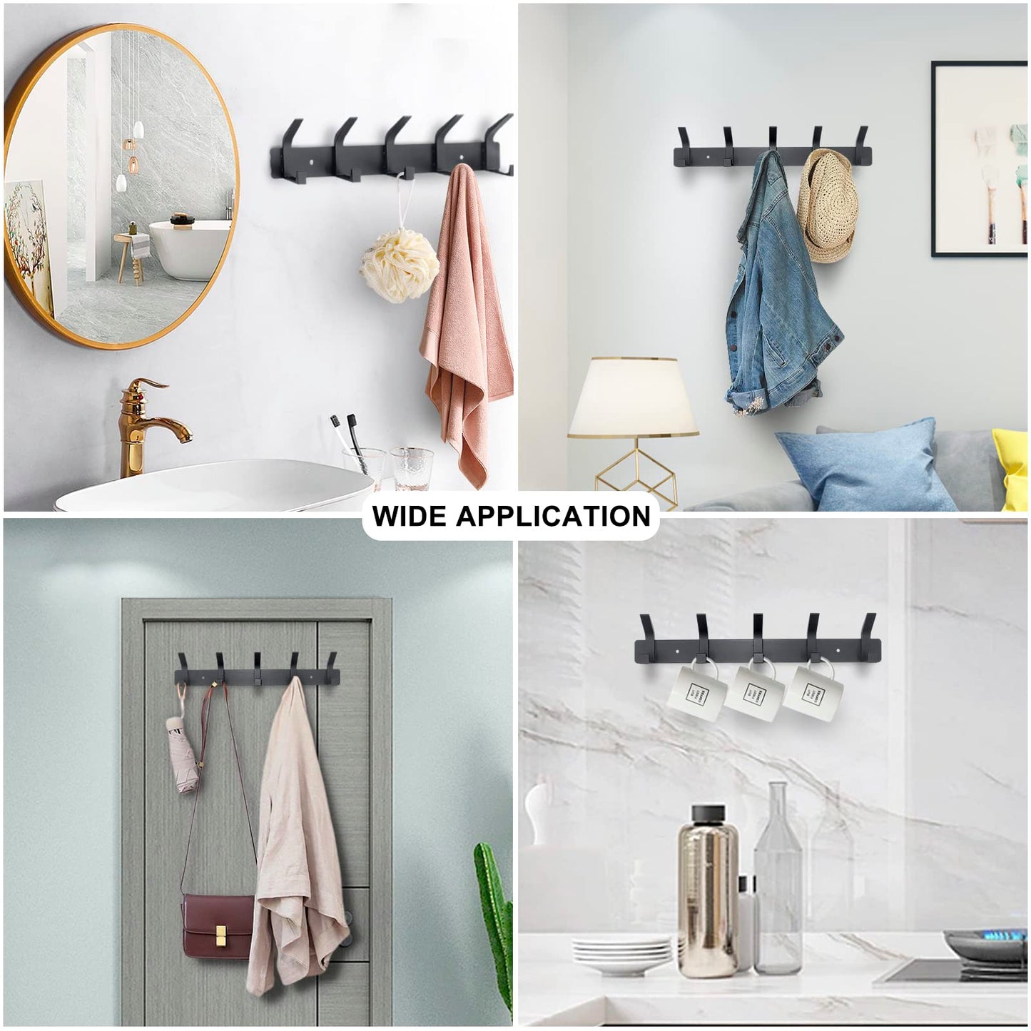 Coat Rack Wall Mounted,5 Coat Hooks for Hanging Coats,Heavy Duty Metal Double Hook Rack Hook Rail,Coat Rack with Hooks,Wall Mount Coat Hanger for Hat
