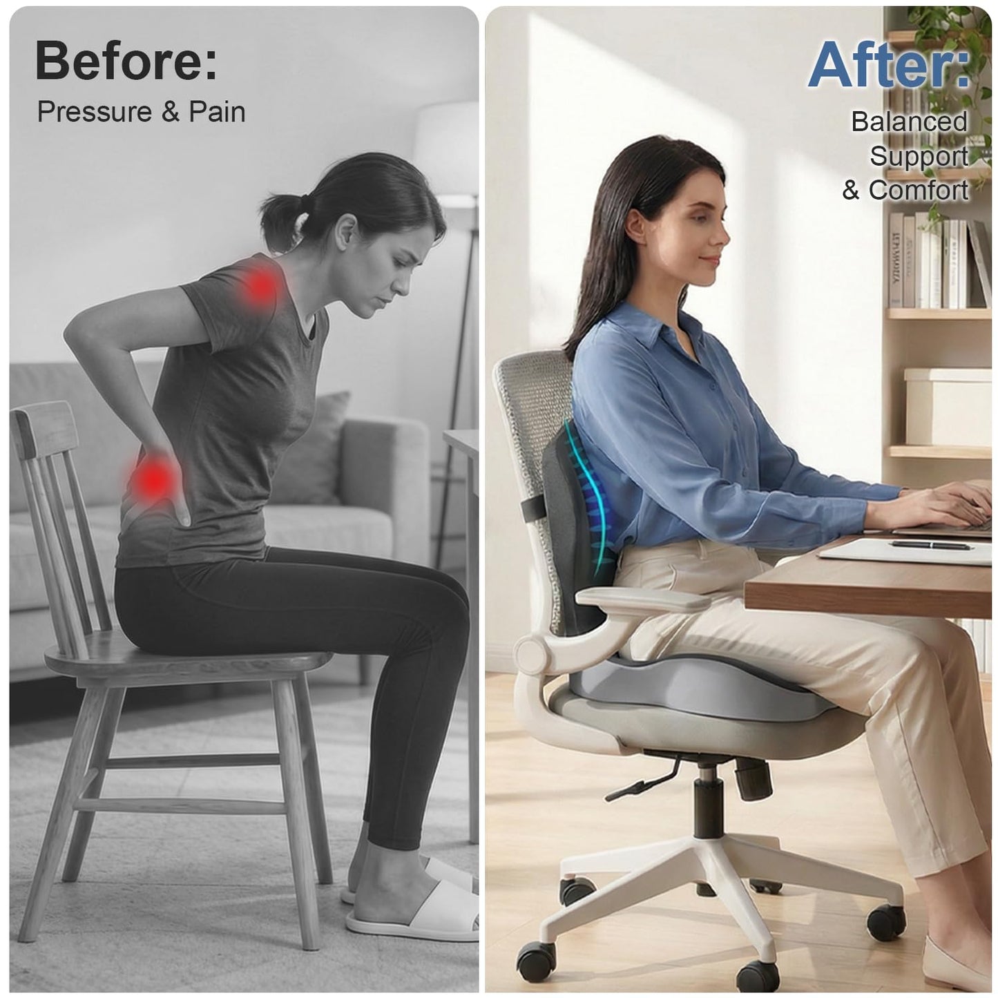 Gresonic Ergonomic Memory Foam Seat Cushion, For Office, Car, Gaming & Dining Chairs, Sciatica, Tailbone & Coccyx Pain Relief