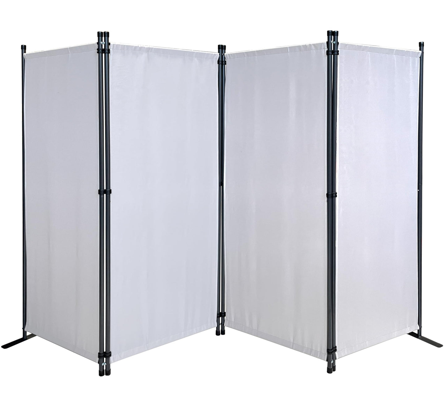 Paravent 220 x 165 cm Fabric Room Devider Garden 4-Part Patrition Wall Foldable Balcony Privacy Screen White
