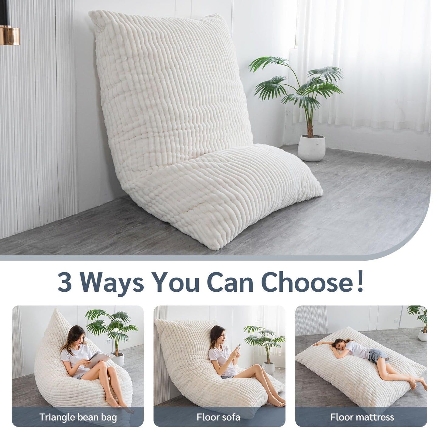 MAXYOYO Bean Bag Chairs, Bean Bag Bed for Adults High-Density Foam Filling, Convertible Sofa Bed Faux Fur, Giant Bean Bag Chairs for Adults