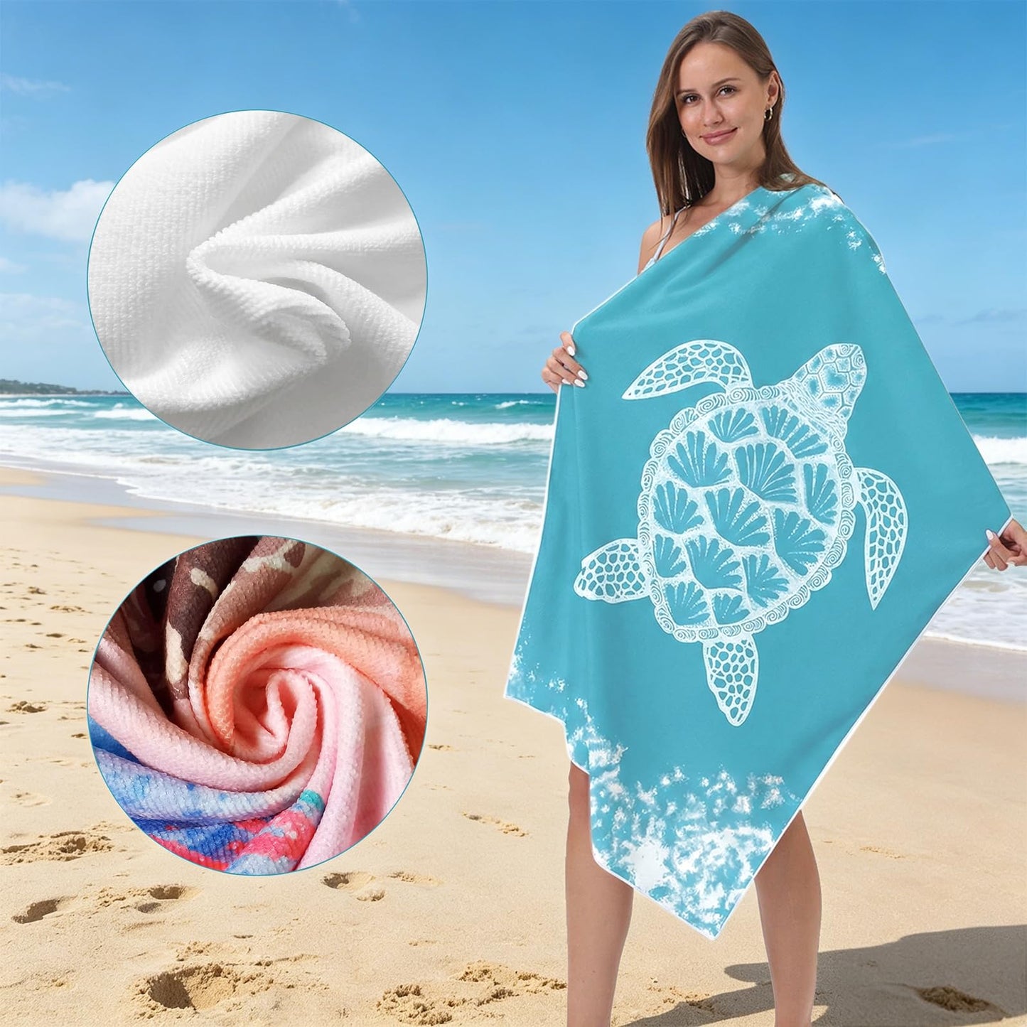 HPSOM 2 Pack Microfibre Beach Towels for Adults Extra Large, 70×140 cm Quick Dry Beach Towel with Double Side Print, Lightweight Beach Towel