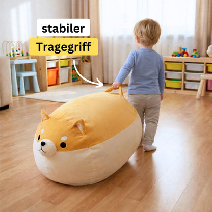 ELOVIA Soft Toy Storage Ottoman, No Stuffing Cover, Shiba Design, Toy Organizer for Kids Room, with Zipper Shiba Beige